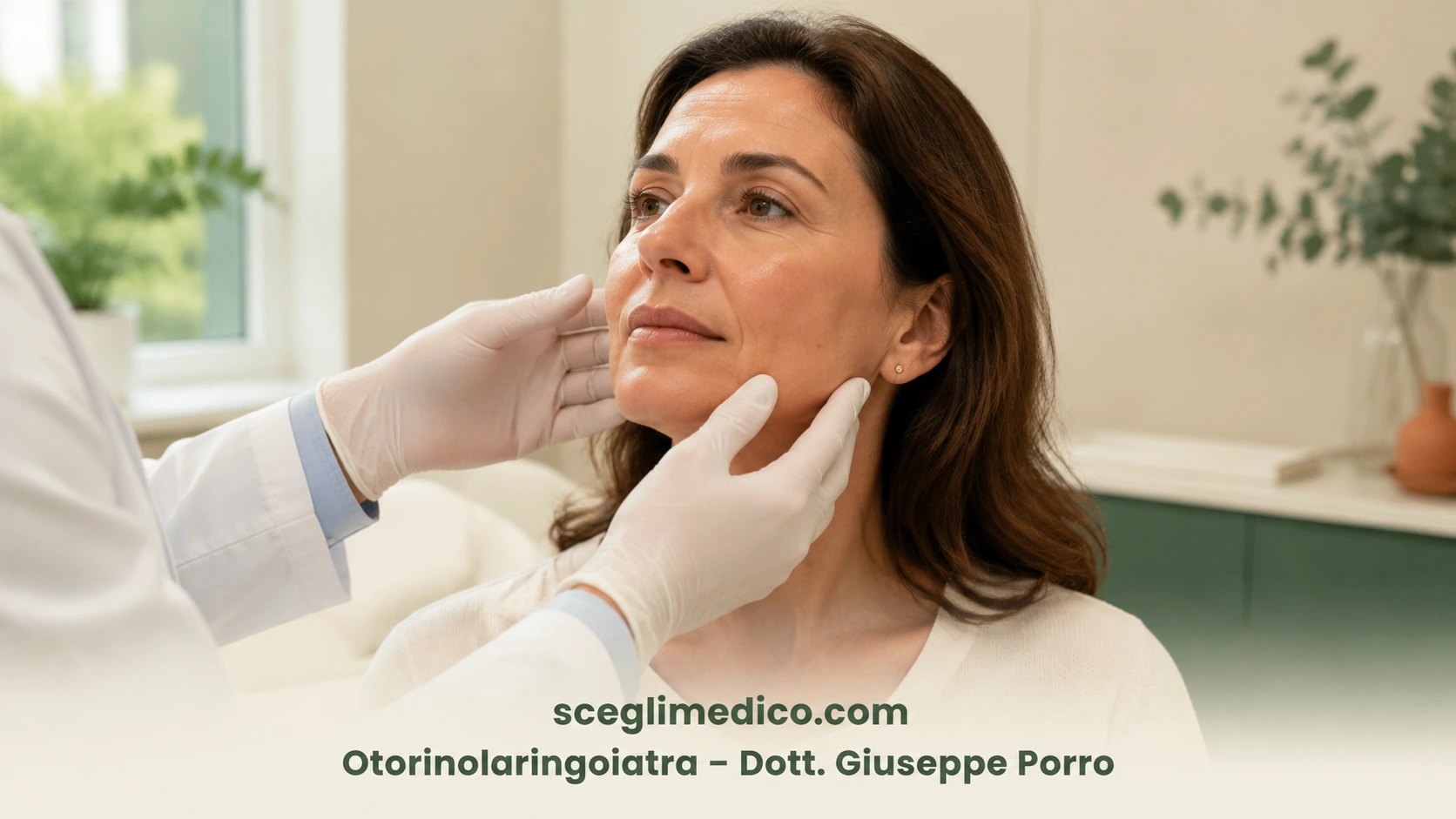 Scena illustrativa di una valutazione del viso in un ambulatorio di medicina estetica.